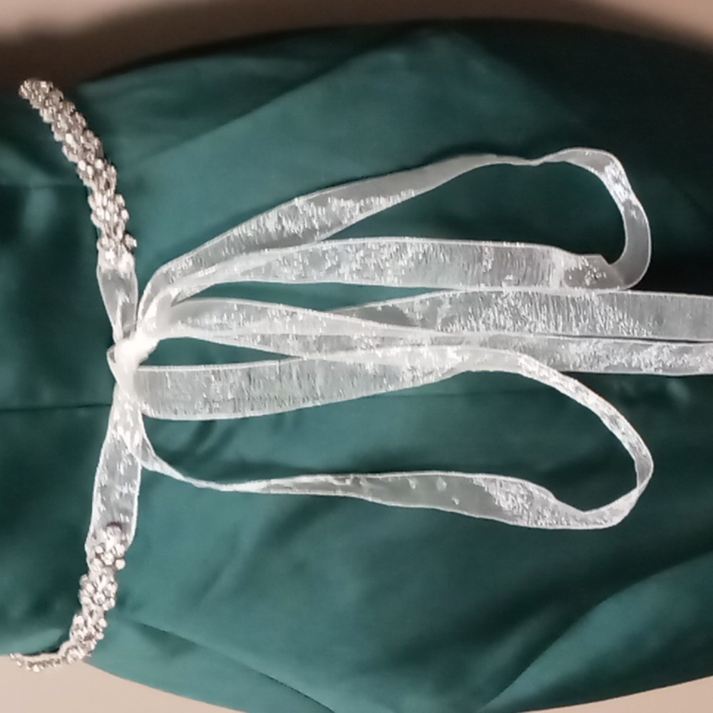 Sorella Vita Dark Green Prom/Bridesmaid Dress w Jewel/Ribbon Belt Size 4 - Picture 12 of 16